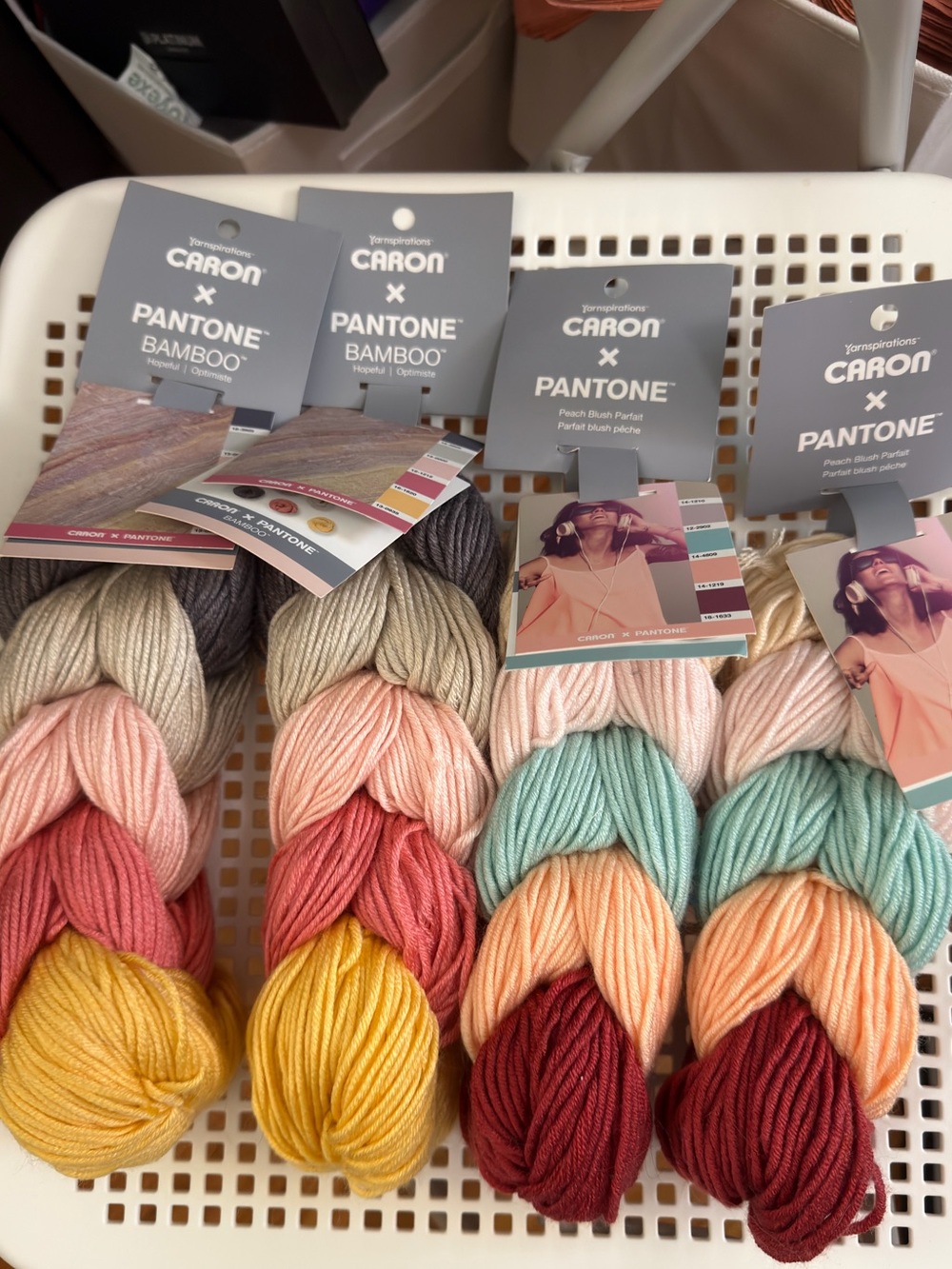 Caron x Pantone Yarn Pack - Peach, Mint, Blush, Cream, Gray, Burgundy - 4 - NWT